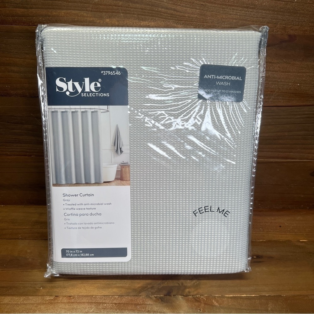 Style Selections Anti microbial 70x72 Grey Solid  Shower Curtain New!